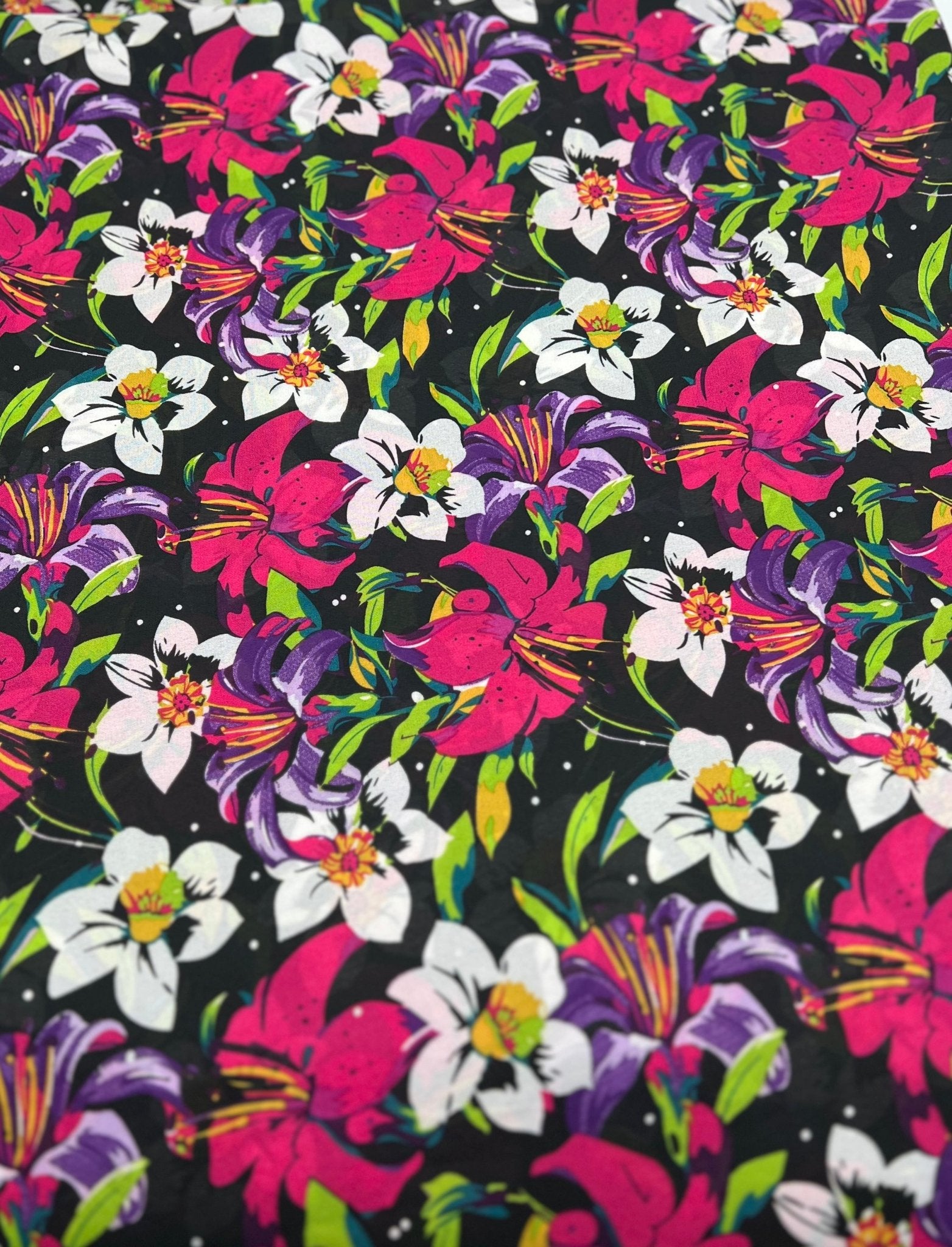 Black Muti Colour Floral Printed Chiffon Dress Fabric - T9 Fabrics